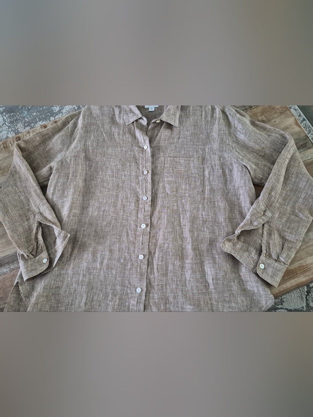 J. Jill Love Linen 100% Linen Button-Up Shirt M | Natural Beige Relaxed Blouse - Picture 5 of 9